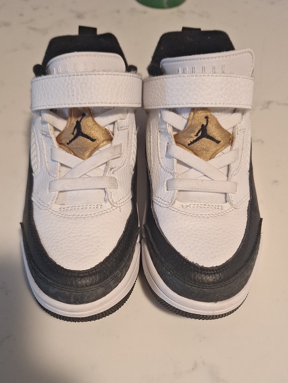 Jordan Kids' White, Black and Gold Strap Sneakers Size Y3 Worn Once
